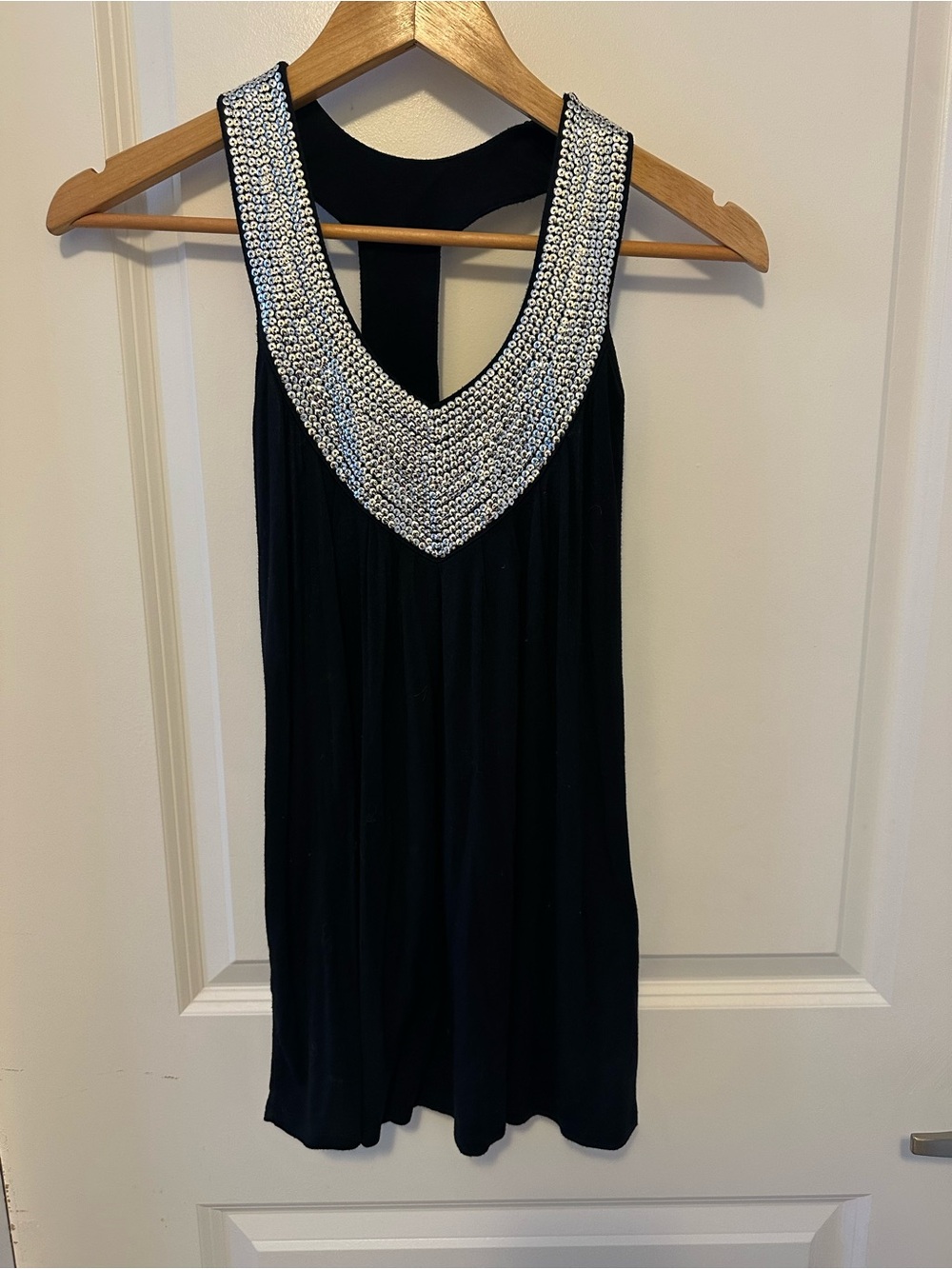 lola B Black Tank Top with Silver Sequin V-Neck, racerback